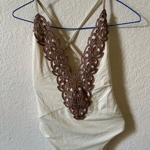 Urban Outfitters Cream and Brown Lace Swimsuit